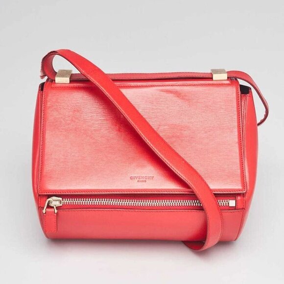 Givenchy Red Grained Leather Pandora Box Medium Shoulder Bag - Picture 1 of 11